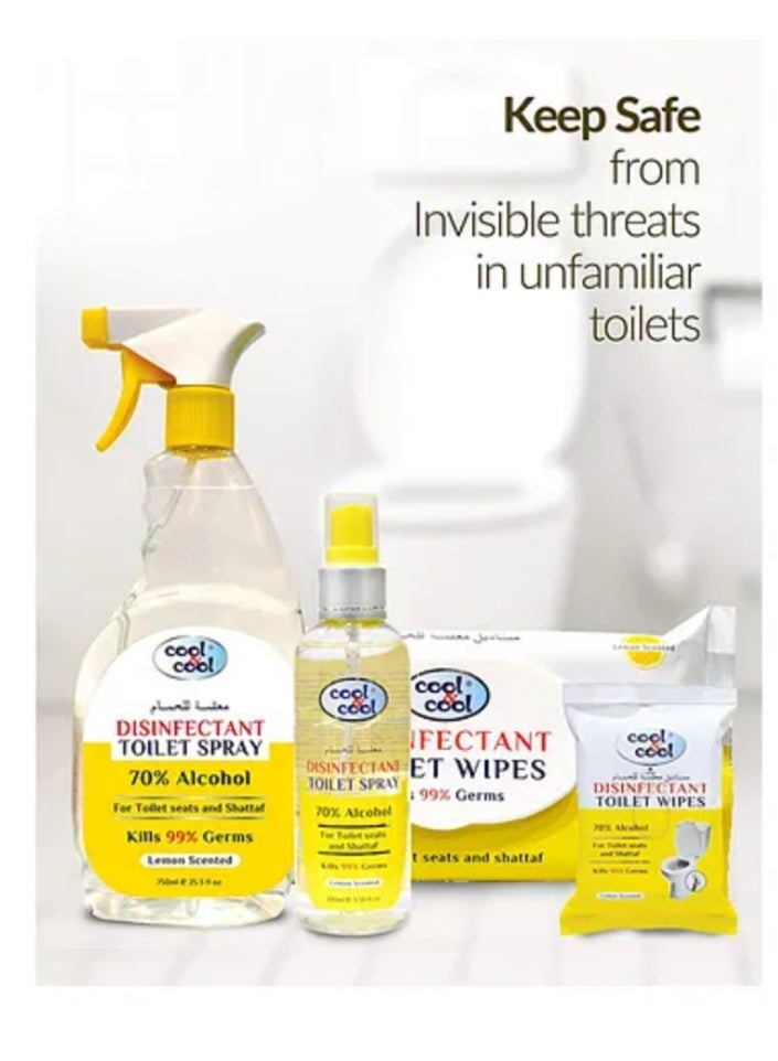 Cool & Cool Disinfectant Toilet Spray (100ml) - 70% Alcohol Lemon Scented Travel-Size Toilet Seat Disinfectant Spray - Kills 99.9% Germs, 70% Alcohol Sanitizer - Image 4