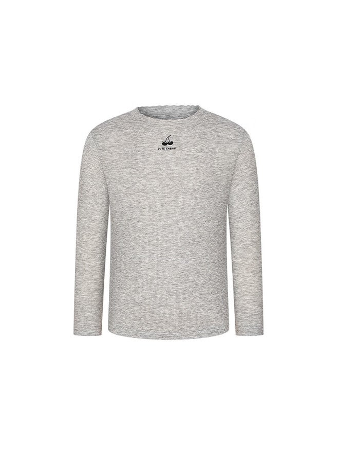 Aimer Kids Girls' Autumn Winter Thin Milk Skin Long Sleeve T-shirt New Puff Collar - Gray 130 - Image 2