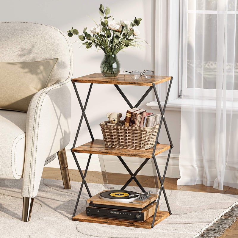 IRCPEN 3-Tier End Table Small Side Table Tall Bedside Night Stand with Storage Sofa Side desks for Living Room Bedroom Office Bathroom Small Space Rustic Brown ET-03RB - Image 5