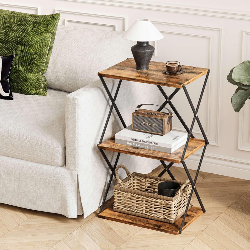 IRCPEN 3-Tier End Table Small Side Table Tall Bedside Night Stand with Storage Sofa Side desks for Living Room Bedroom Office Bathroom Small Space Rustic Brown ET-03RB - Image 2