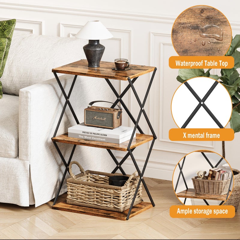 IRCPEN 3-Tier End Table Small Side Table Tall Bedside Night Stand with Storage Sofa Side desks for Living Room Bedroom Office Bathroom Small Space Rustic Brown ET-03RB - Image 4