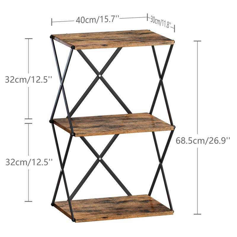 IRCPEN 3-Tier End Table Small Side Table Tall Bedside Night Stand with Storage Sofa Side desks for Living Room Bedroom Office Bathroom Small Space Rustic Brown ET-03RB - Image 3