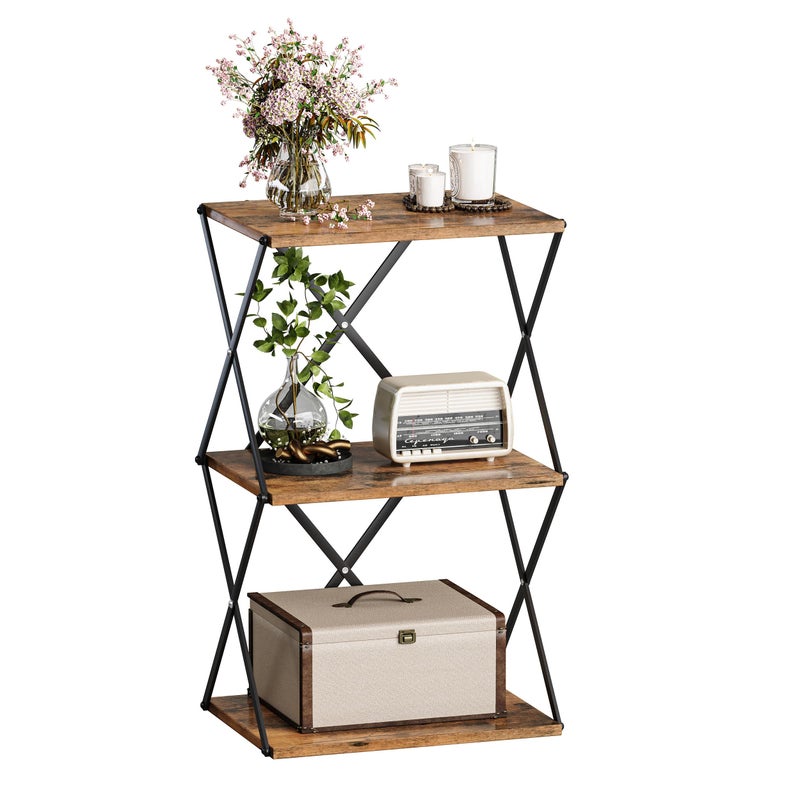 IRCPEN 3-Tier End Table Small Side Table Tall Bedside Night Stand with Storage Sofa Side desks for Living Room Bedroom Office Bathroom Small Space Rustic Brown ET-03RB - Image 1