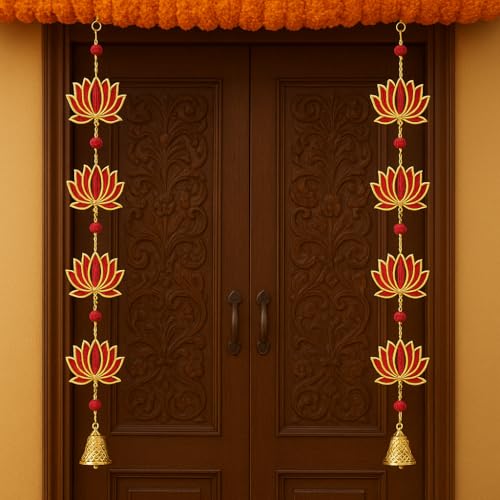 True Decor Lotus for Decoration Puja Room Decoration Items for Home Diwali Door Hanging || Height 30 Inch || Pack of 2 - Image 1