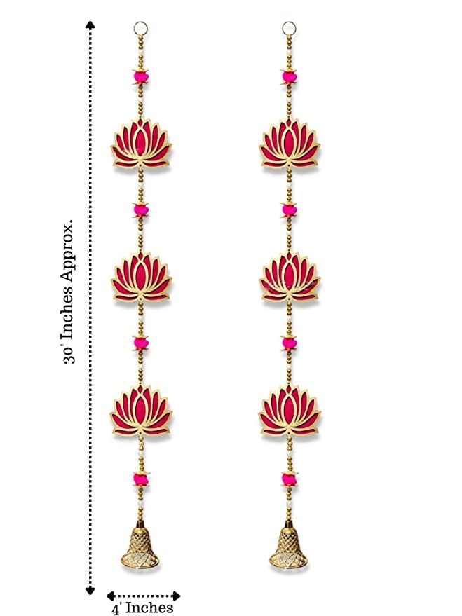 True Decor Lotus for Decoration Puja Room Decoration Items for Home Diwali Door Hanging || Height 30 Inch || Pack of 2 - Image 3