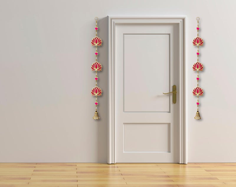 True Decor Lotus for Decoration Puja Room Decoration Items for Home Diwali Door Hanging || Height 30 Inch || Pack of 2 - Image 2