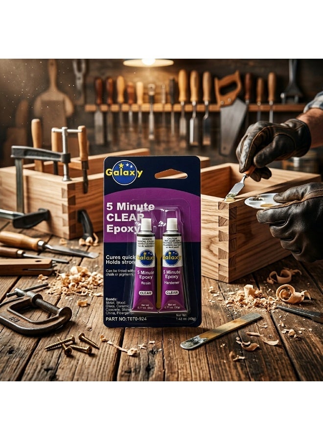 Galaxy 5 Minute Clear Epoxy - Fast Setting 2-Part Adhesive Glue, Strong Bond for Metal, Wood, Ceramic, Stone, Fiberglass & More - Quick Cure Epoxy Resin and Hardener Kit - Image 2