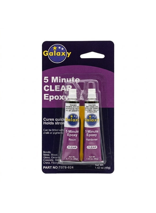 Galaxy 5 Minute Clear Epoxy - Fast Setting 2-Part Adhesive Glue, Strong Bond for Metal, Wood, Ceramic, Stone, Fiberglass & More - Quick Cure Epoxy Resin and Hardener Kit - Image 1