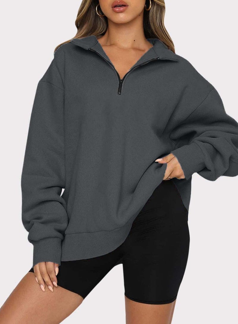 Loquat Women's New Casual Half Zipper Pullover Long Sleeved Casual Sweatshirt