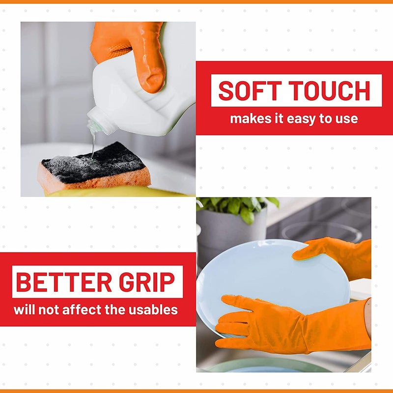 Ekon Combo Of 4 Latex Non Slip Multipurpose Heavy Duty Reusable Safety Rubber Hand Gloves For Chemical Resistance Protective Lab Gardening Industrial Building Construction Agriculture Work Orange - Image 5
