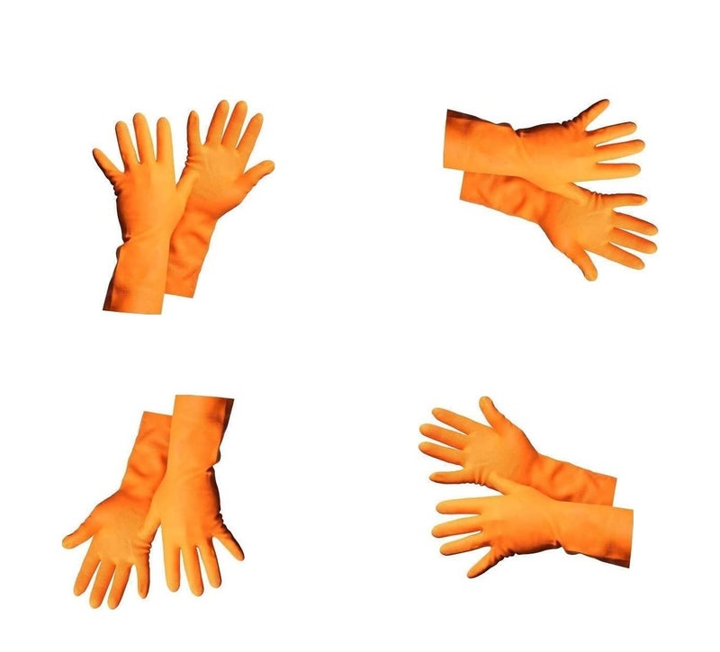 Ekon Combo Of 4 Latex Non Slip Multipurpose Heavy Duty Reusable Safety Rubber Hand Gloves For Chemical Resistance Protective Lab Gardening Industrial Building Construction Agriculture Work Orange - Image 1