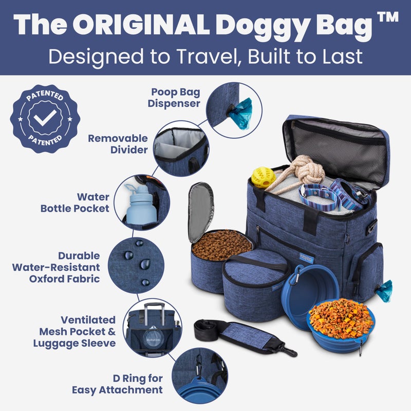 rubyloo The Original Doggy Bagâ„¢ - Complete Dog Travel Bag for Supplies with 2 BPA-Free Travel Dog Bowls & 2 Pet Food Containers - Traveling Kit for Road Trips, Camping, Weekend Away or Doggy Gift: Navy - Image 2