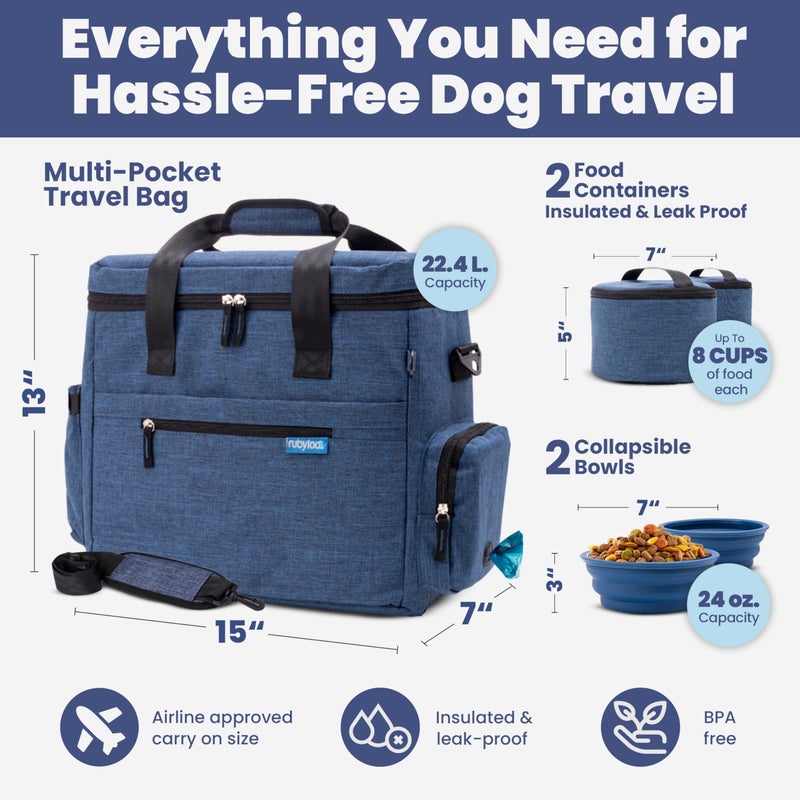 rubyloo The Original Doggy Bagâ„¢ - Complete Dog Travel Bag for Supplies with 2 BPA-Free Travel Dog Bowls & 2 Pet Food Containers - Traveling Kit for Road Trips, Camping, Weekend Away or Doggy Gift: Navy - Image 3