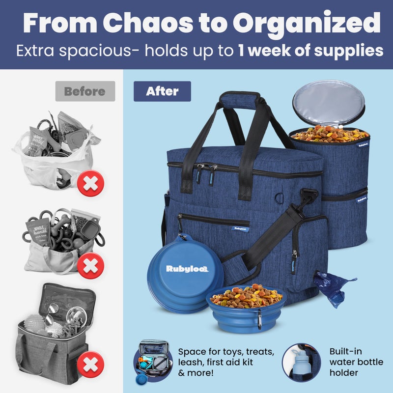 rubyloo The Original Doggy Bagâ„¢ - Complete Dog Travel Bag for Supplies with 2 BPA-Free Travel Dog Bowls & 2 Pet Food Containers - Traveling Kit for Road Trips, Camping, Weekend Away or Doggy Gift: Navy - Image 5