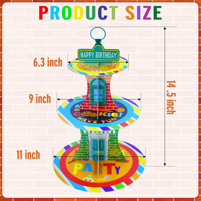 XCX Cartoon Birthday Cupcake Stand, 3 Tier Paper Red Brick Wall Themed Cupcake Rack Birthday Party Decorations for Baby Shower Boys Girls Party Supplies, Colorful Cupcake Tower Dessert Stand - Image 2