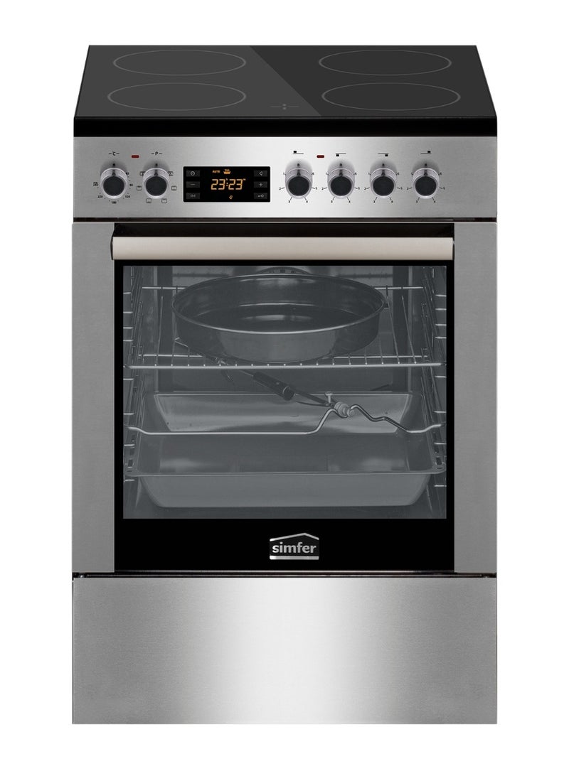 Electric Cooker 60x60 cm | 80L Turbo Fan Oven | 4 Vitro Ceramic Cook Zones | Multi Cooking Functions | Grill & Rotisserie | Stainless Steel Finish | Model SMF6069VHF