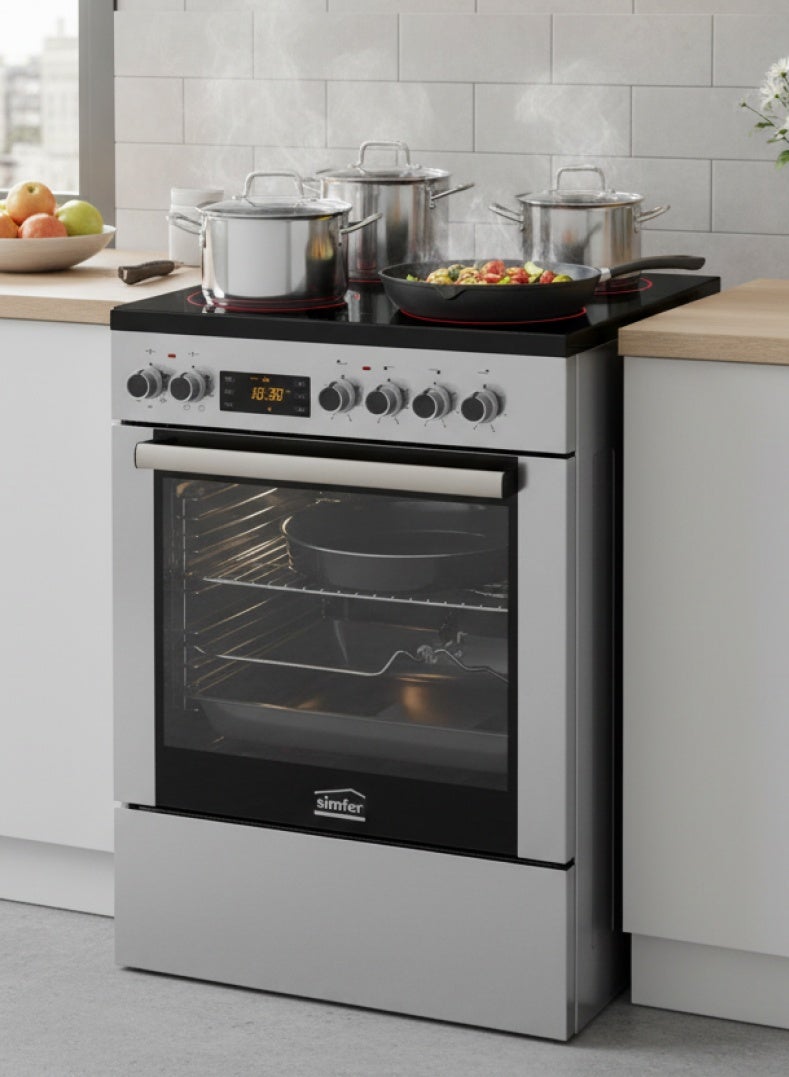 Simfer Electric Cooker 60x60cm | 80L Turbo Fan Oven | 4 Vitro Ceramic Cook Zones | 6 Cooking Functions | Grill & Rotisserie | Digital Timer | Stainless Steel | SMF6069VHF - Image 4