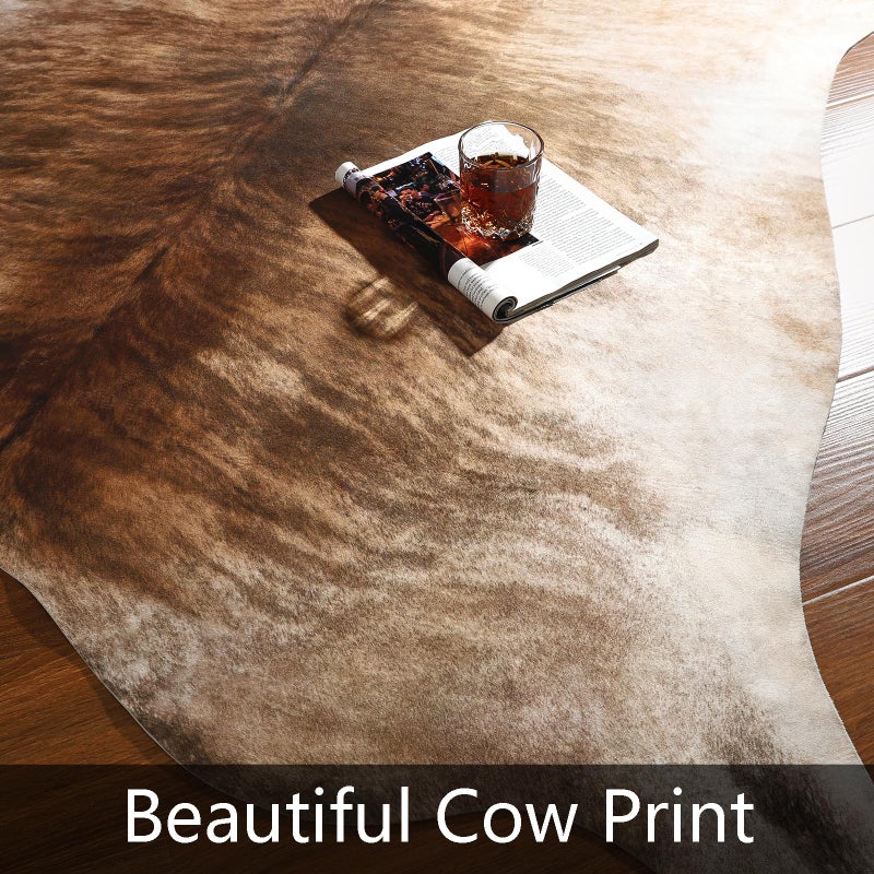 AROGAN 8x10 Feet Faux Cowhide Area Rugs for Living Room, Animal Skins Cow Hide Rug for Bedroom, Cool Western Christmas Decor, Thin Leather Cow Hide Carpets Fireplace Rug, Brownish - Image 4
