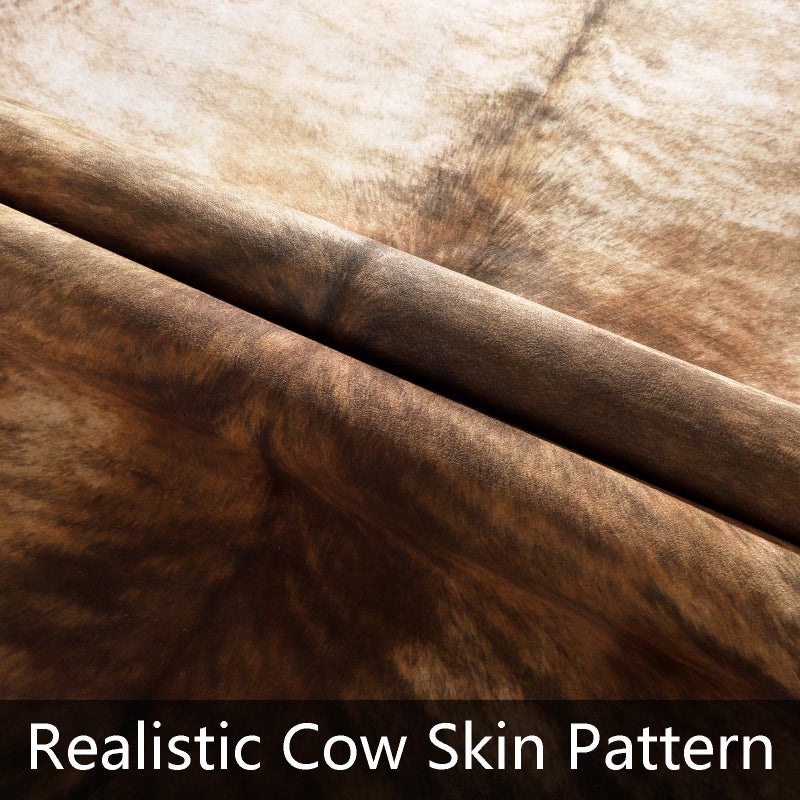 AROGAN 8x10 Feet Faux Cowhide Area Rugs for Living Room, Animal Skins Cow Hide Rug for Bedroom, Cool Western Christmas Decor, Thin Leather Cow Hide Carpets Fireplace Rug, Brownish - Image 5