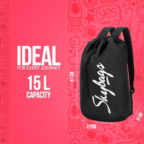Skybags String 15L Casual Daypack Backpack with Drawstring Compartment - Black - Image 4