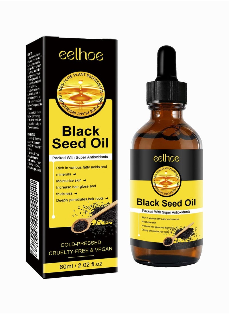 EELHOE Organic Black Seed Oil, Cold Pressed Black Seed Oil for Hair, Black Seed Oil Drops for Face, Natural Black Seed Oil, Black Currant Seed Oil, Black Cumin Seed Oil, Black Seed Oil for Skin 60ml - Image 1