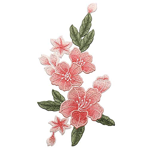 Sourcemall Sew on Lily Floral Patches Embroidered Flower Appliques for DIY Clothing Jackets Jeans Backpacks Hats Arts Craft Sew Making Pink Lily