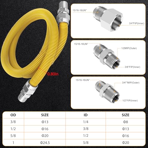 MIFLUS 48" Gas Dryer Hose Kit,Stainless Steel Stove Gas Line with Connector 1/2" MIP 1/2"FIP 3/4"MIP Fitting,5/8" OD(1/2" ID) Gas Connector Kit for Stove,Gas Stove, Dryer,Water Heater-by MIFLUS - Image 3