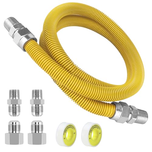 MIFLUS 48" Gas Dryer Hose Kit,Stainless Steel Stove Gas Line with Connector 1/2" MIP 1/2"FIP 3/4"MIP Fitting,5/8" OD(1/2" ID) Gas Connector Kit for Stove,Gas Stove, Dryer,Water Heater-by MIFLUS - Image 1
