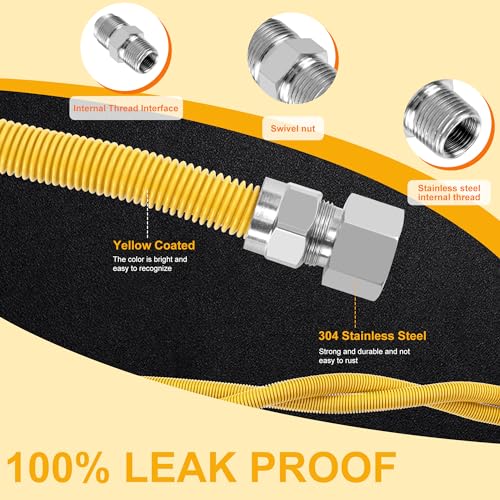 MIFLUS 48" Gas Dryer Hose Kit,Stainless Steel Stove Gas Line with Connector 1/2" MIP 1/2"FIP 3/4"MIP Fitting,5/8" OD(1/2" ID) Gas Connector Kit for Stove,Gas Stove, Dryer,Water Heater-by MIFLUS - Image 4