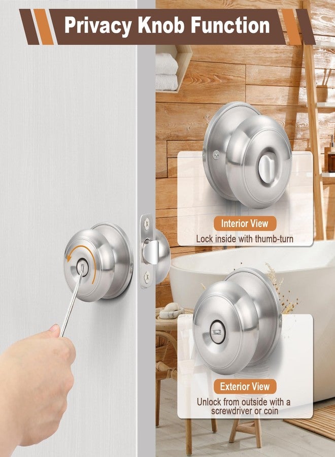 Estmoon 5 Pack Brushed Nickel Door Knobs Interior Door Knobs for Bedroom Bathroom Privacy Round Ball Door Knob - Image 3