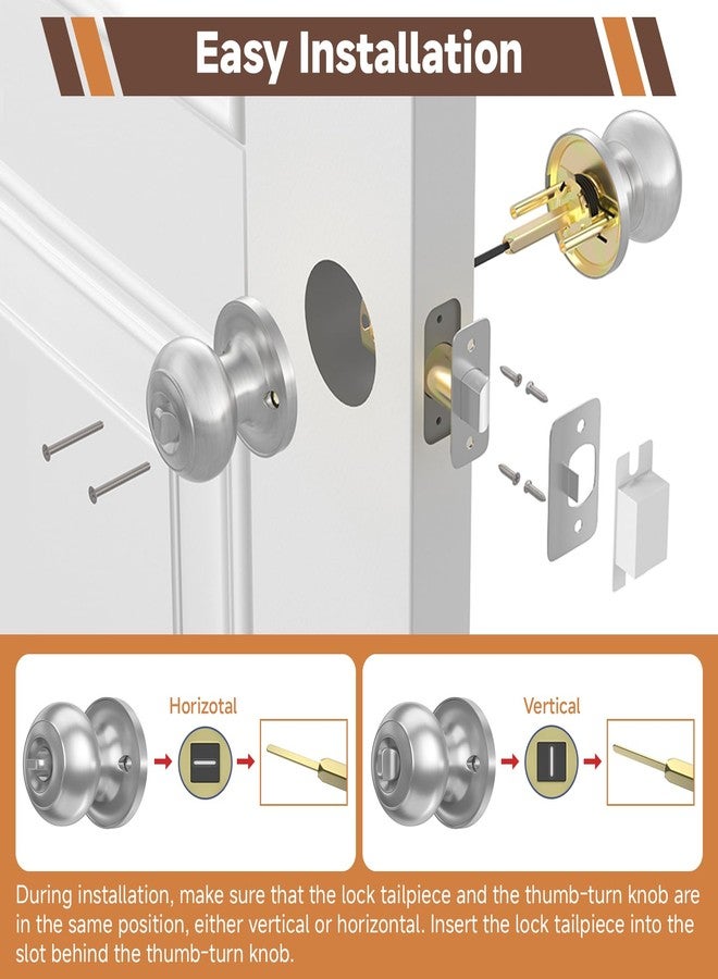 Estmoon 5 Pack Brushed Nickel Door Knobs Interior Door Knobs for Bedroom Bathroom Privacy Round Ball Door Knob - Image 5