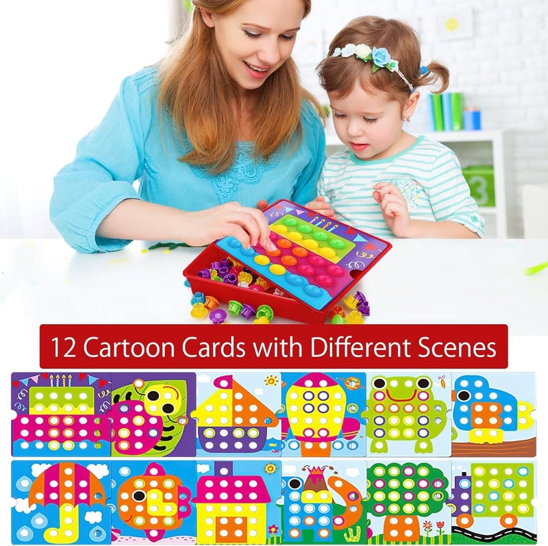 BeFunky Mosaic Pegboard Game for Children, Early Educational Plug-in Game, Colour Pegboard Forks for 2-6 Years Old Children, Plug-in Game with 46 Large Beads and 12 Colourful Cards (Ladybug) - Image 3