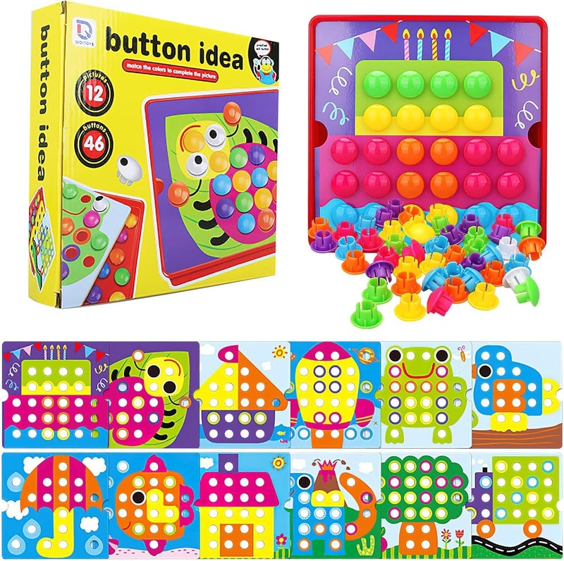 BeFunky Mosaic Pegboard Game for Children, Early Educational Plug-in Game, Colour Pegboard Forks for 2-6 Years Old Children, Plug-in Game with 46 Large Beads and 12 Colourful Cards (Ladybug) - Image 1
