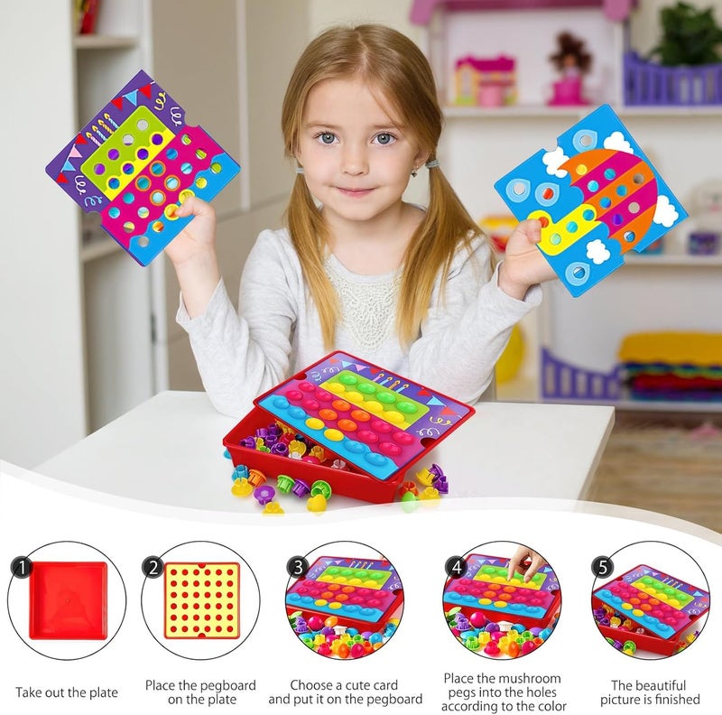 BeFunky Mosaic Pegboard Game for Children, Early Educational Plug-in Game, Colour Pegboard Forks for 2-6 Years Old Children, Plug-in Game with 46 Large Beads and 12 Colourful Cards (Ladybug) - Image 4