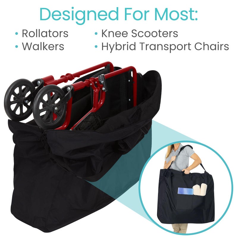 Vive XL Carry & Travel Bag for Rollator Walkers & Transport Chairs - Cover Carrier Accessory for Car Travel, Storage, Seniors - Accessories - Waterproof with Padded Straps - Image 4