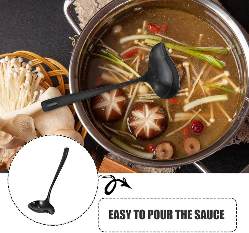 304 Stainless Steel Small Sauce Ladle with Pouring Spout Black Serving Spoon for Gravy and Soup Kitchen Utensil Dishwasher Safe - Image 1
