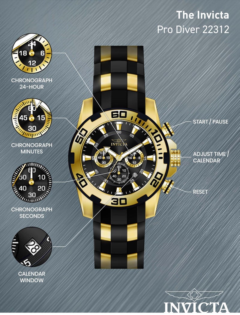 Invicta ساعة إنفيكتا للرجال برو دايفر بحزام سيليكون من الفولاذ المقاوم للصدأ، أسود، 26 ساعة كاجوال (الموديل: 22312) - Image 4