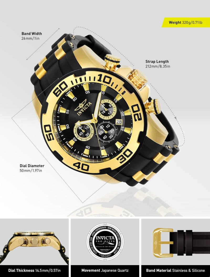 Invicta ساعة إنفيكتا للرجال برو دايفر بحزام سيليكون من الفولاذ المقاوم للصدأ، أسود، 26 ساعة كاجوال (الموديل: 22312) - Image 3