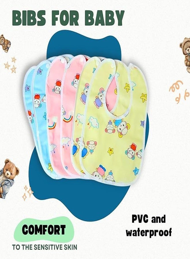 MW PRINTS مرايل MW PRINTS للأطفال الرضع من الجنسين (من عمر 0 إلى 12 شهرًا)، طقم أنيق مكون من 6 قطع مزينة بأزرار | مريلة أطفال مقاومة للماء مصنوعة من مادة PVC، فائقة النعومة ولطيفة على بشرة الطفل - Image 2