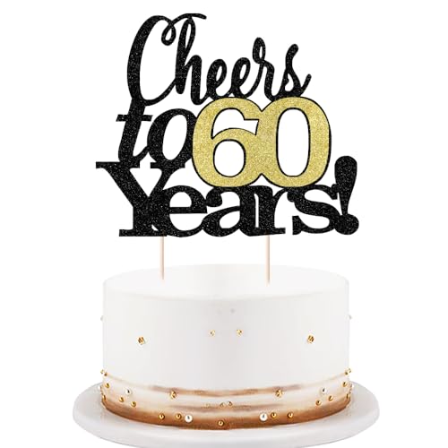 LVEUD Black Font Golden Numbers Cheers to 60 Years Happy Birthday Cake Topper WeddingAnniversaryBirthday Party Decorations 60th - Image 1