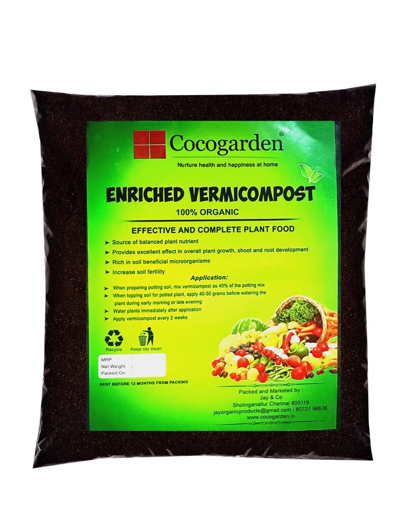 Cocogarden Organic Vermicompost for Plants 900gms - Compost Manure Fertilizers for Plants Home Garden - Image 1