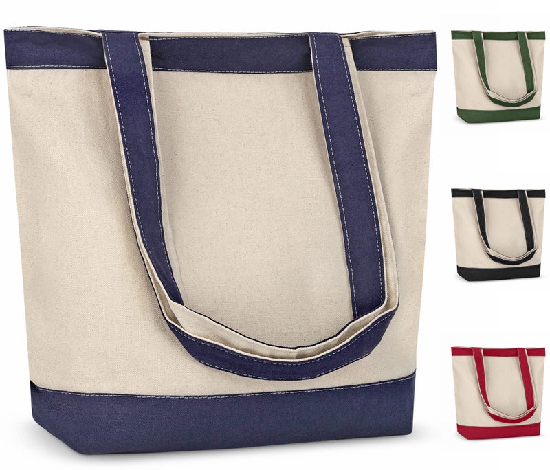 Canvas Tote Bag with Handles for Woman Reusable Cloth Bag for Groceries and Shopping  Blank Cotton Tote Bag Suitable for DIY Projects  HEAVY DUTY  16 X 145 With 4 Gusset Navy Blue