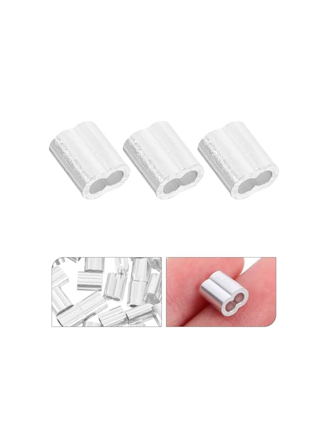 promass 200pcs Cable Ferrule M2 Aluminum Crimping Loop Sleeve Double Ferrule Cable Crimp for Steel Wire Cable (Silver) - Image 2