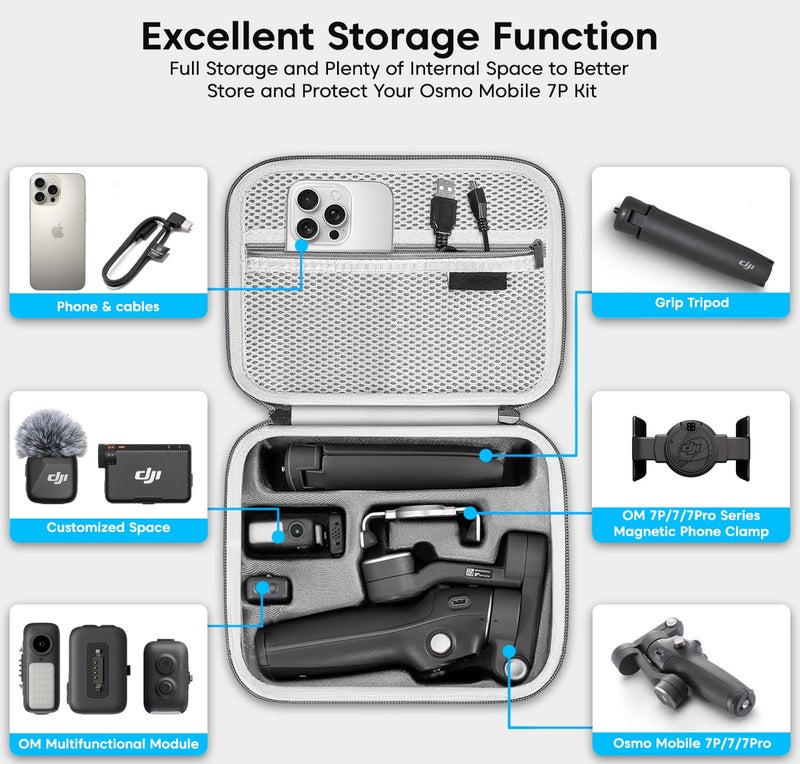 Sounce Osmo Mobile 7P Case Portable PU Shoulder Bag for DJI Osmo Mobile 7/7P & OM 7 Pro Gimbal Stabilizer, Waterproof Travel Carrying Case with Accessory Storage & Adjustable Strap - Image 2