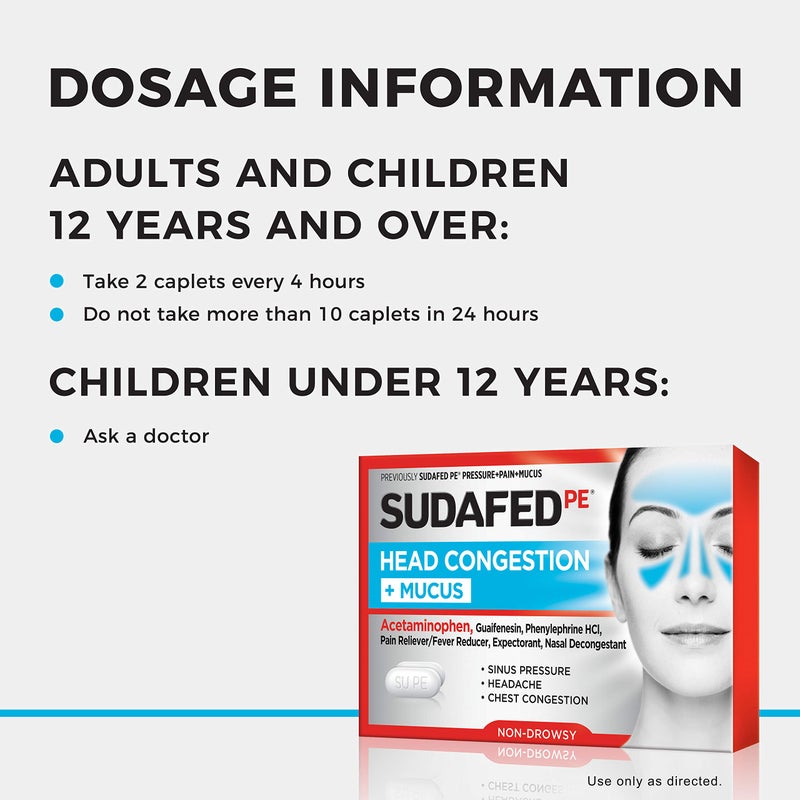Sudafed أقراص سودافيد بي للاحتقان في الرأس + المخاط لضغط الجيوب الأنفية، الألم والاحتقان، 24 حبة - Image 3