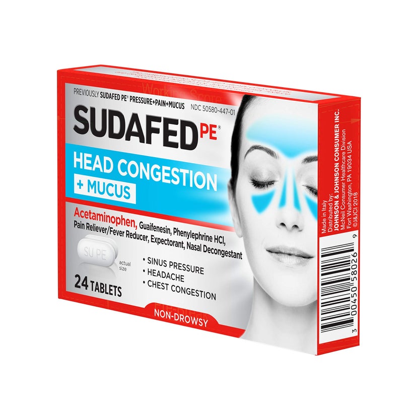 Sudafed أقراص سودافيد بي للاحتقان في الرأس + المخاط لضغط الجيوب الأنفية، الألم والاحتقان، 24 حبة - Image 5