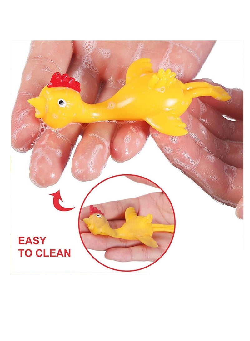 ECVV 10 قطع ألعاب دجاجة مطاطية لزجة مضحكة ألعاب دجاجة قاذفة ألعاب ممتعة صندوق كنز مرن لجوائز الفصل لوازم حفلات عيد الميلاد - أصفر - Image 3