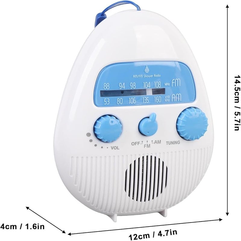 Portable Shower Radio AM FM Splashproof Battery Operated Hanging Bathroom Radio with Rotating Knob - Image 3
