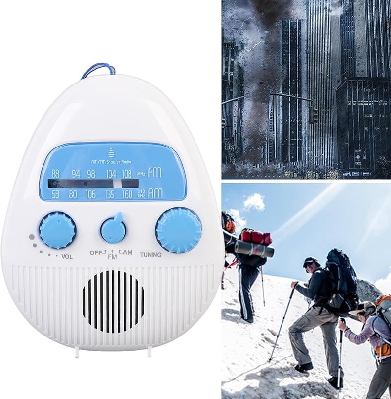 Portable Shower Radio AM FM Splashproof Battery Operated Hanging Bathroom Radio with Rotating Knob - Image 5