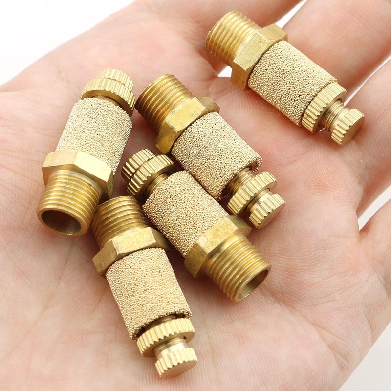 Eoutstanding 5Pcs Solenoid valve copper muffler Pneumatic Muffler Silencer Adjustable 1/4 inch Threaded Air Filter Flow Speed Controller Muffler Fitting - Image 5